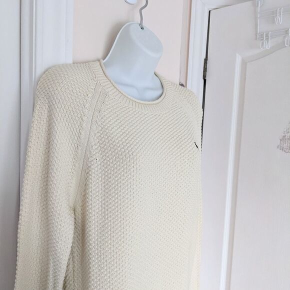 Abercrombie & fitch textured knit beige long crew neck sweater Medium B3 - Picture 5 of 10